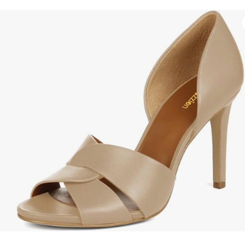 Pazzion Beige Open Toe High Heeled D'Orsay Pumps Slip On Two Pieces Sandals